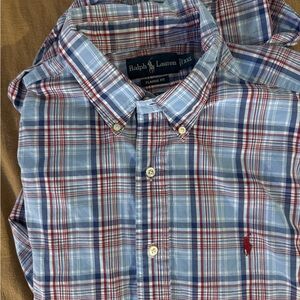 Ralph Lauren Men's Red and Blue Plaid Shirt